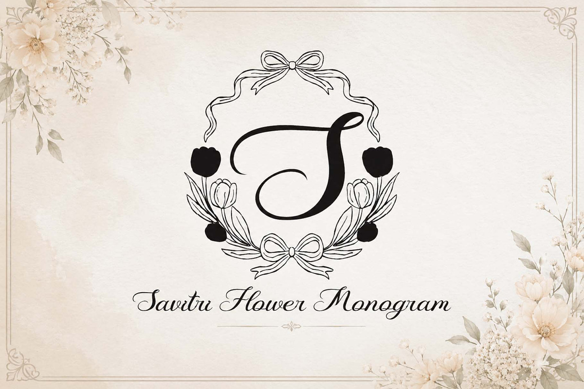 Savitri Flower Monogram, a Handwritten Font by Yoga Letter (Photo 1 of 6)