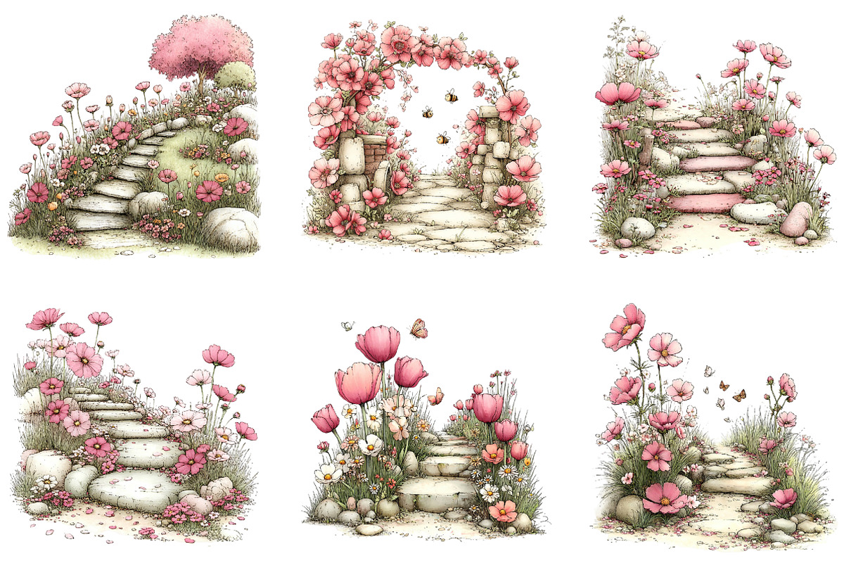 Whimsical Spring Flowers Pathway PNG, an Illustration by CraftArtStudio (Photo 5 of 6)