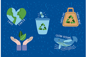 five eco friendly icons, an Illustration by studiogstock