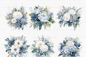 Dusty Blue Flowers Winter Clipart PN