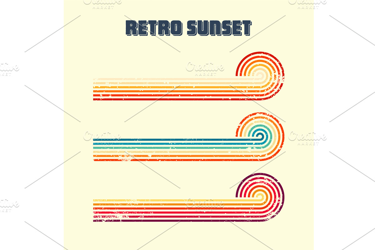 Grunge horizontal vintage sunsets, an Object Illustration by 32pixels