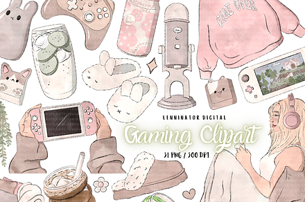 Clean Girl Gaming Clipart PNG, a Technology Illustration by Lenninator Digital