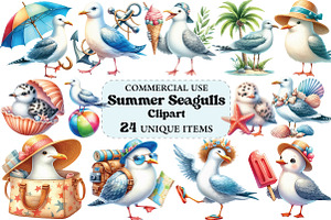 Summer Seagulls Clipart, an Illustration by Craft Nest