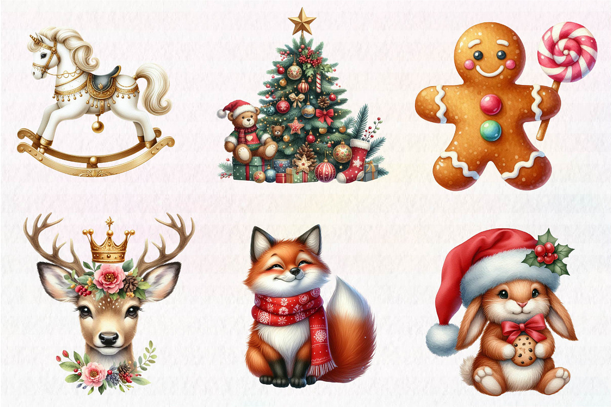 Kawaii Vintage Christmas Clipart, an Illustration by CreationArt (Photo 5 of 5)