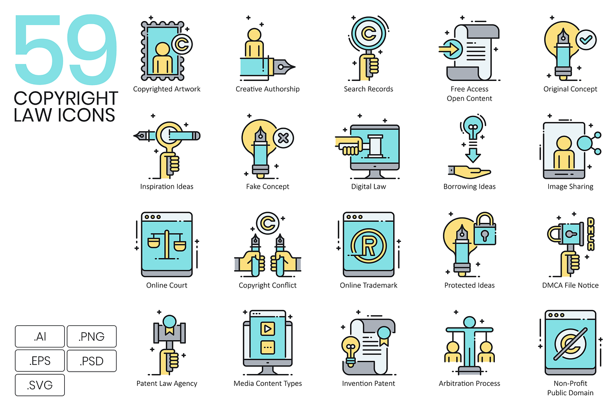 59 Copyright & Law Icons | Aqua, an Outline Icon by Flat Icons