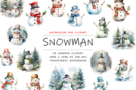 Watercolor Snowman Clipart, a Decorative Illustration by stickermadness