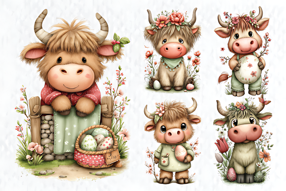 Whimsical Easter Highland Cow, a Seasonal Illustration by HueNestify (Photo 2 of 3)