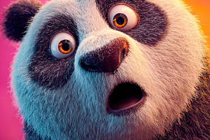Cute cartoon panda bear with a shocked expression on a vibrant p, a Photo by Ales Munt