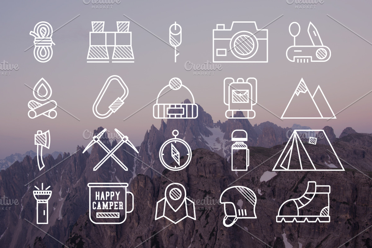 20 Mountain Adventure Icons / Logos, an Object Graphic by JeksonGraphics (Photo 8 of 11)