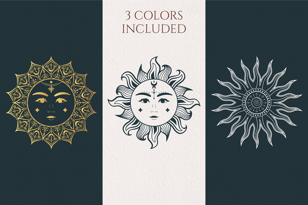 Hand drawn Mystical Sun & Moon Set, an Illustration by KirillsWorkshop (Photo 3 of 11)
