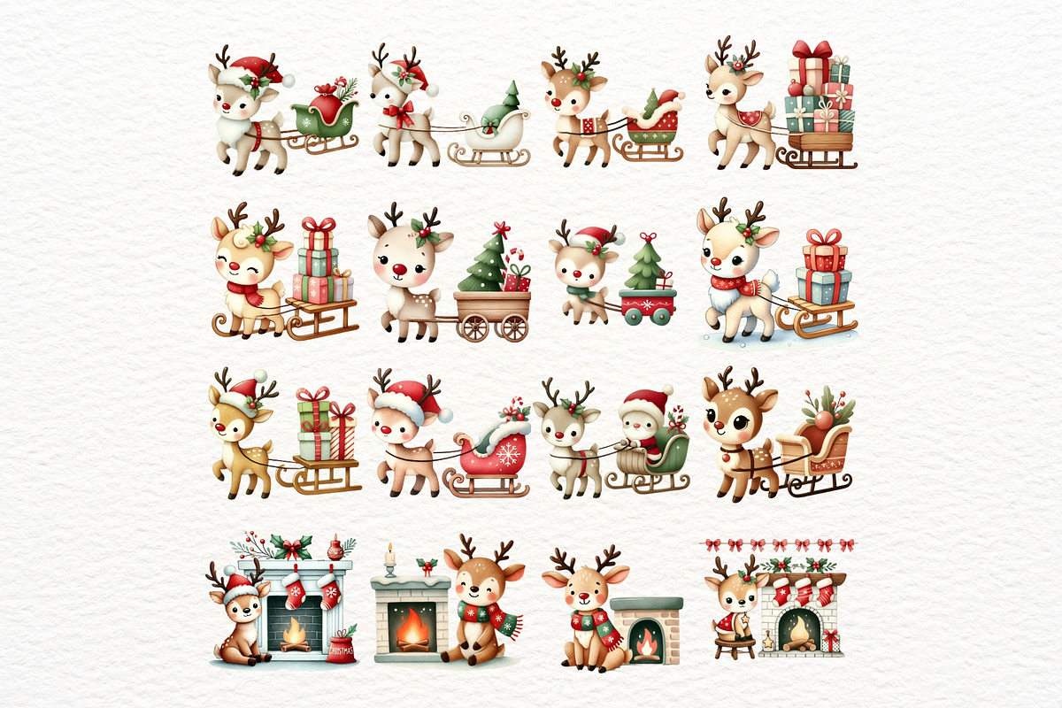 Christmas Reindeer Clipart Set, an Animal Illustration by Nicolle's Colorful Art (Photo 9 of 10)