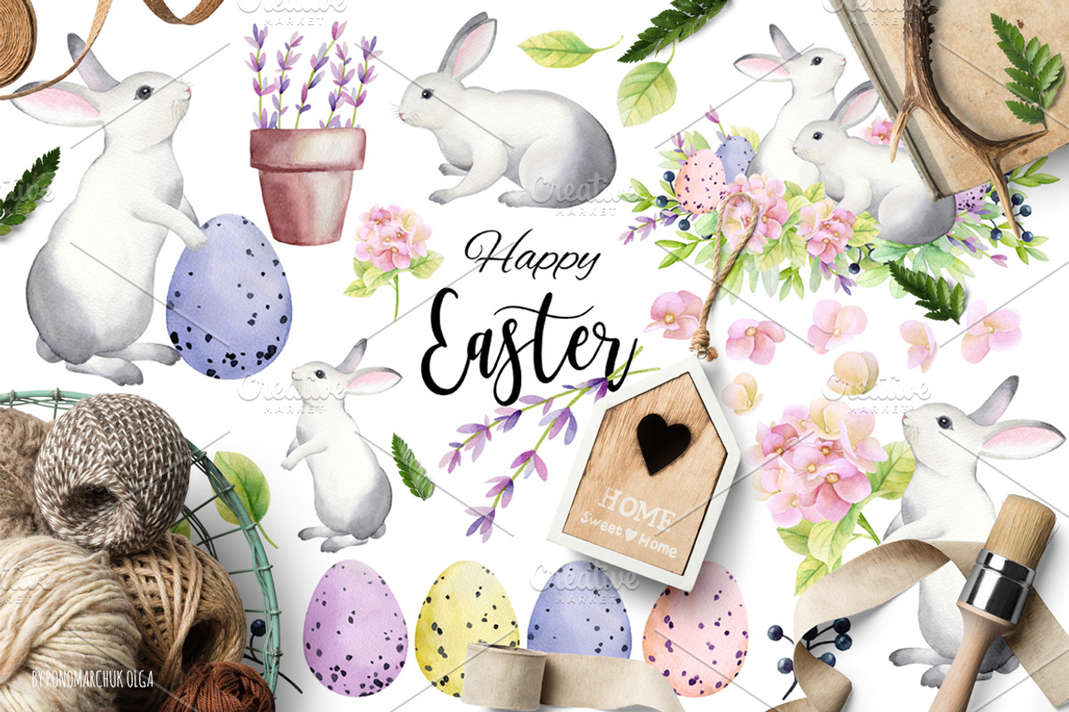 Happy Easter! Watercolor set., an Animal Illustration by Colibri Watercolor (Photo 1 of 7)