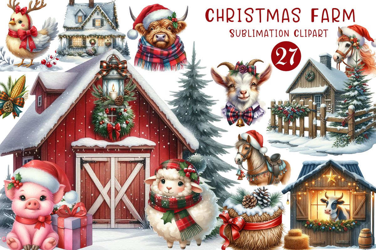 Christmas Farm Sublimation Clipart, an Illustration by CreationArt (Photo 1 of 5)