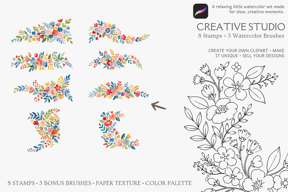 Procreate floral stamp & brush set, a Brush Add-On by Patishop Art (Photo 8 of 8)