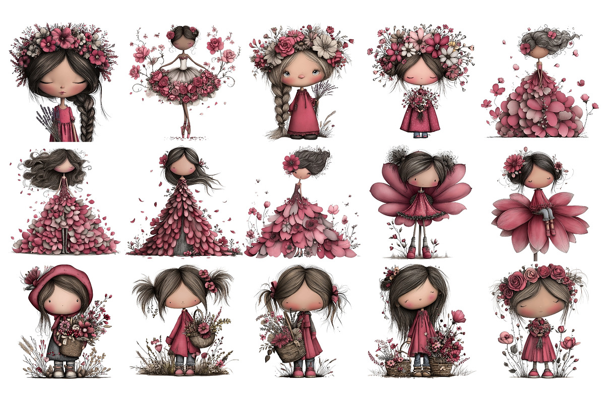 Floral Girl PNG Clipart Watercolor, a Seasonal Illustration by Nicolle's Colorful Art (Photo 2 of 5)