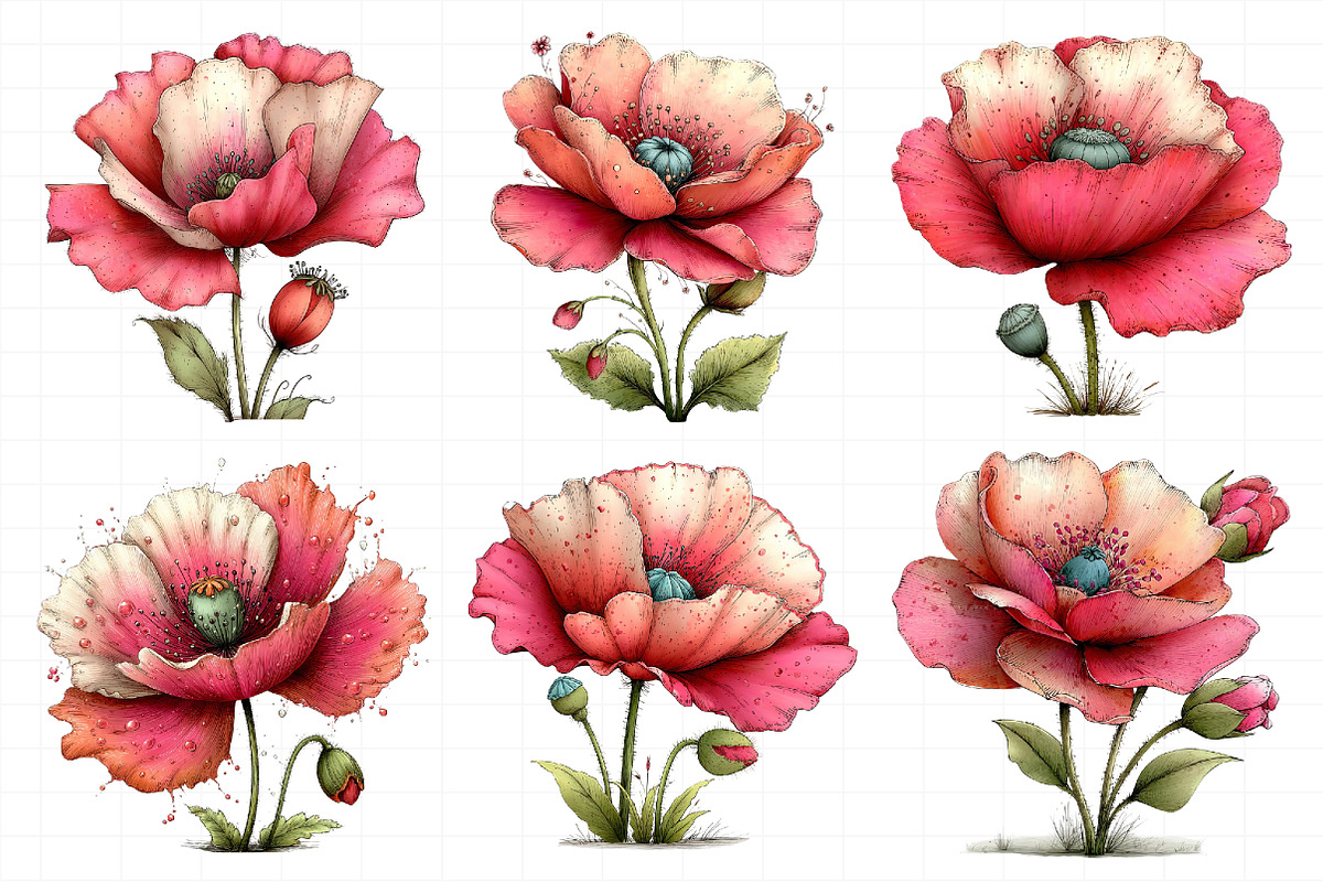 Whimsical Spring Poppy Flowers Clipa, an Illustration by Daily.Designs (Photo 3 of 8)