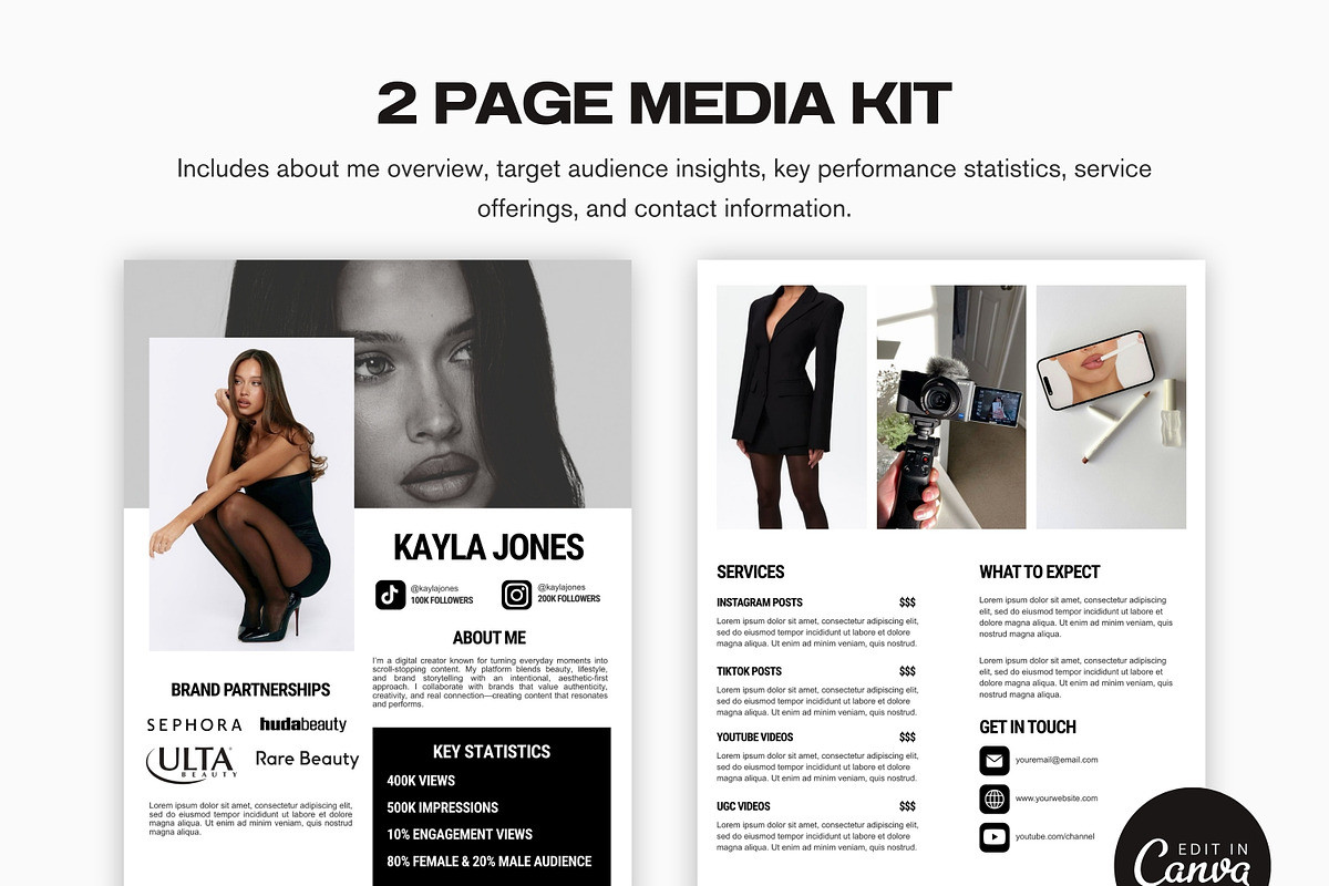 Influencer Media Kit Canva Template, a Templates & Theme by BeautyBarStudios (Photo 2 of 4)