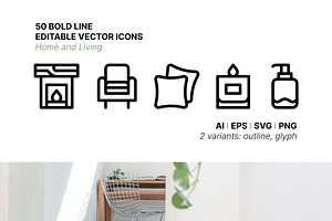 50 Home and Living Icons, an Outline Icon by Side Project