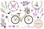 Lavender Bicycle & Flower Vectors, an Illustration by Amanda Ilkov (Thumbnail 1 of 5)