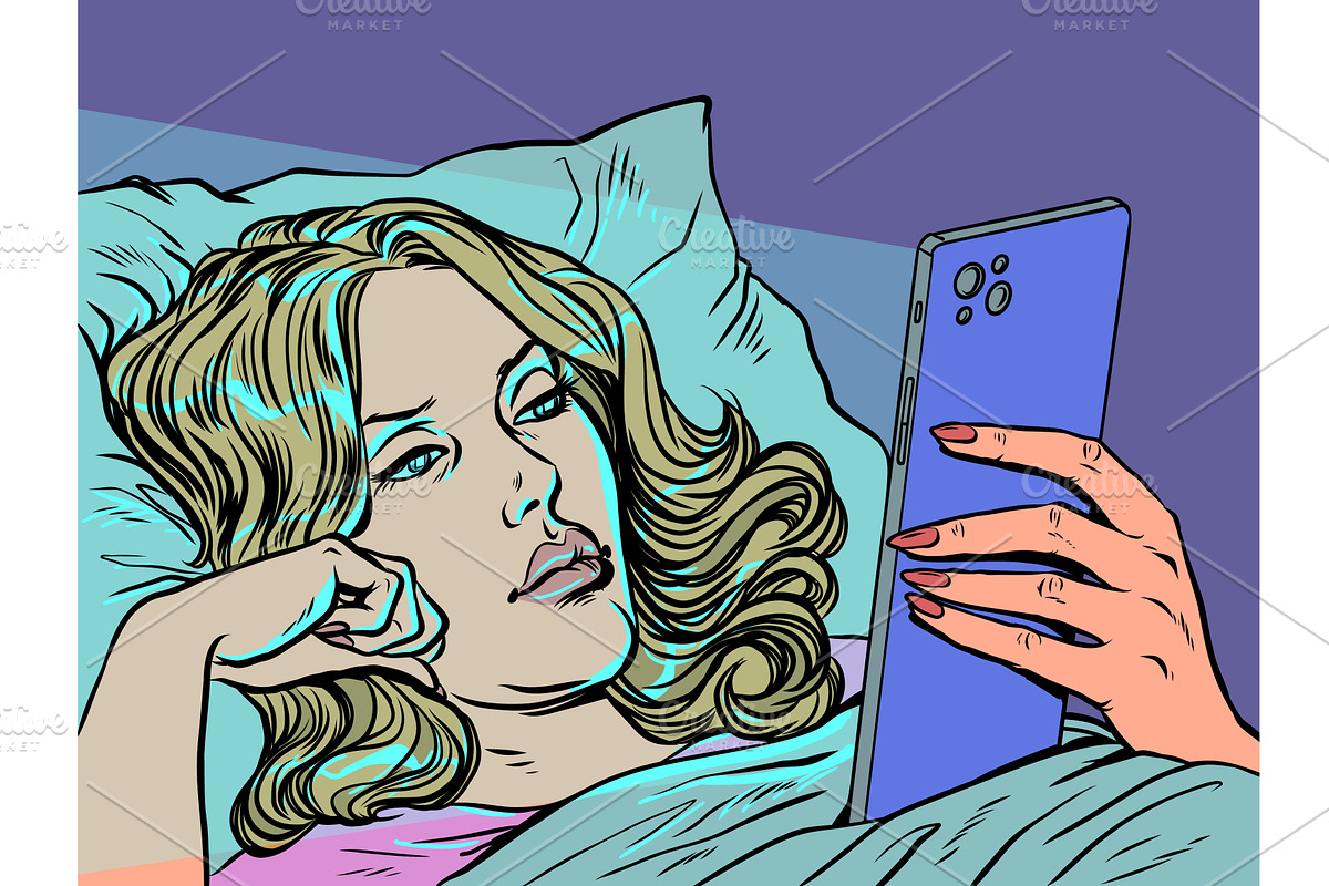 Pop Art Retro A woman in bed staring, a Technology Illustration by studiostoks