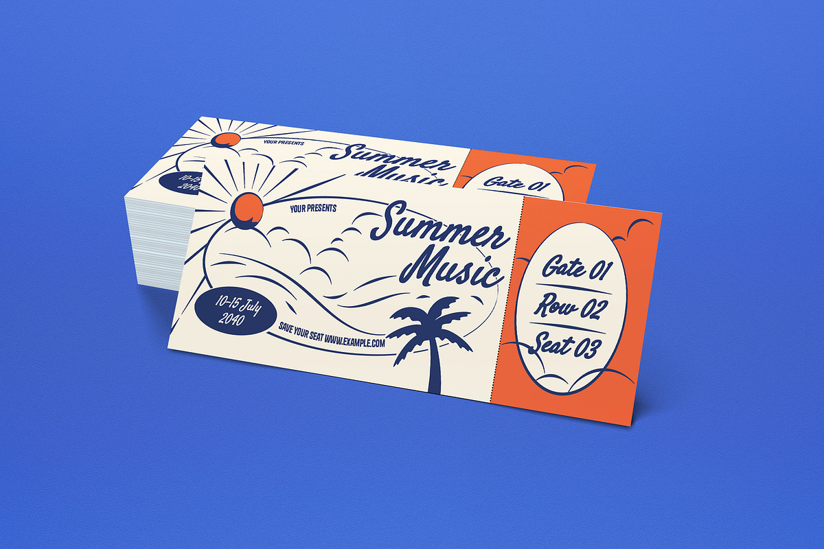Cream Retro Summer Music Ticket, a Card Template by graphicook (Photo 2 of 3)
