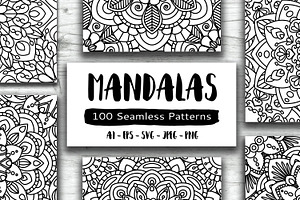 100 Mandalas Seamless Patterns