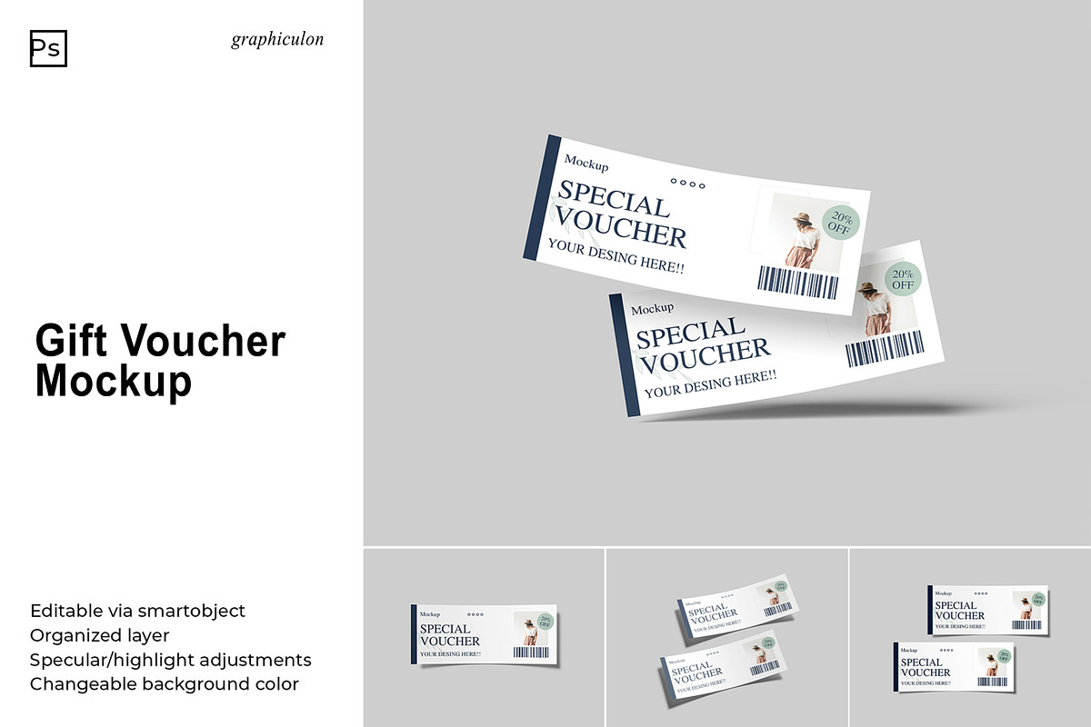 Gift Voucher Mockup, an Advertising Mockup by Graphiculon (Photo 1 of 11)