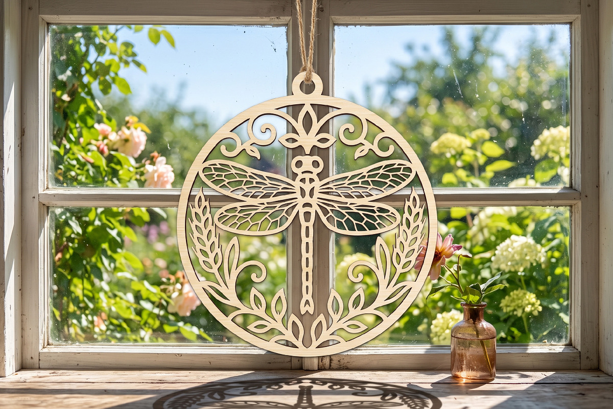 Dragonfly Floral Wooden Ornament, an Object Graphic by Libby Wishes (Photo 1 of 3)