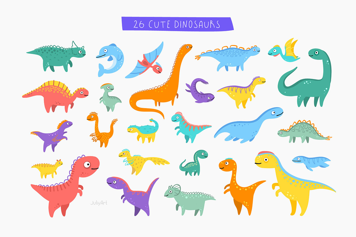 Dinosaurs Clipart Set, an Animal Illustration by JuliyArt (Photo 2 of 11)