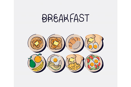 nice breakfast icons, a Food Illustration by studiogstock