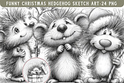 Funny Christmas Hedgehog Sketch Art, an Illustration by Libby Wishes (Thumbnail 1 of 9)