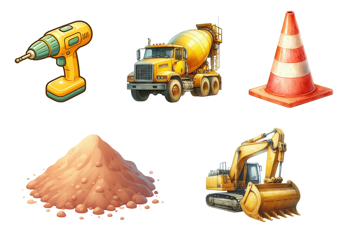 Cute Construction Watercolor Clipart, an Illustration by CreationArt (Photo 4 of 7)