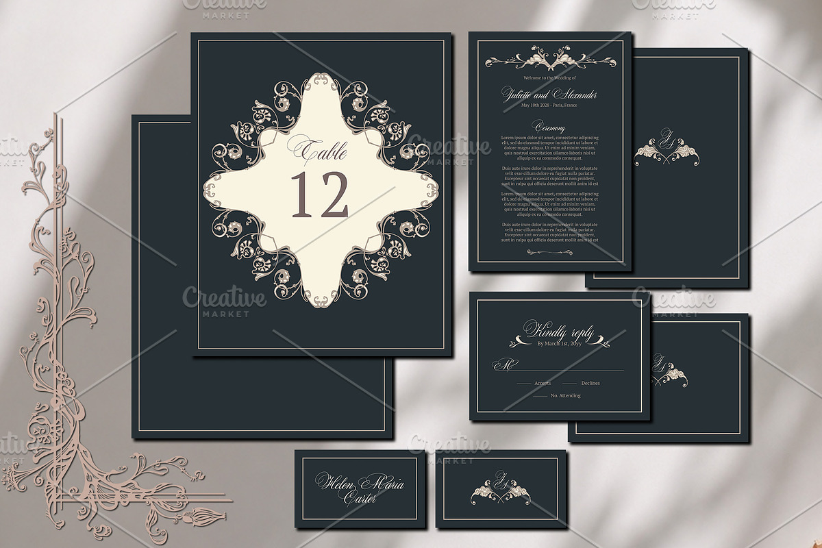 Elegant Baroque Wedding Stationery, an Invitation Template by ilustrinna (Photo 4 of 9)