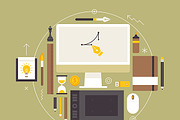 Graphic Designer Flat Workspaces, a Technology Illustration by painterr (Thumbnail 5 of 5)