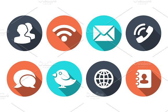 Communication Icons With Long Shadow