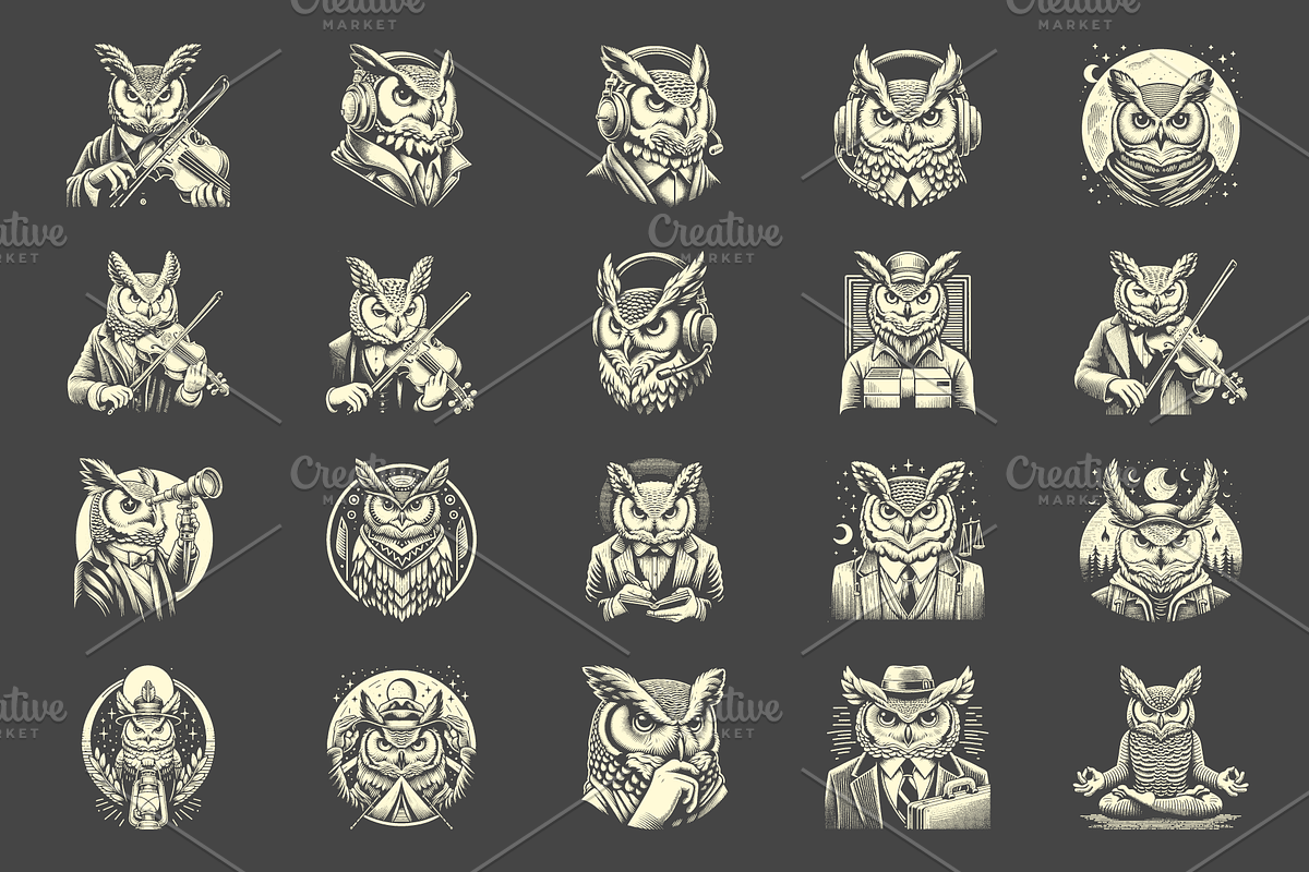 Vintage Great Horned Owl Designs, an Animal Illustration by devastd (Photo 13 of 13)