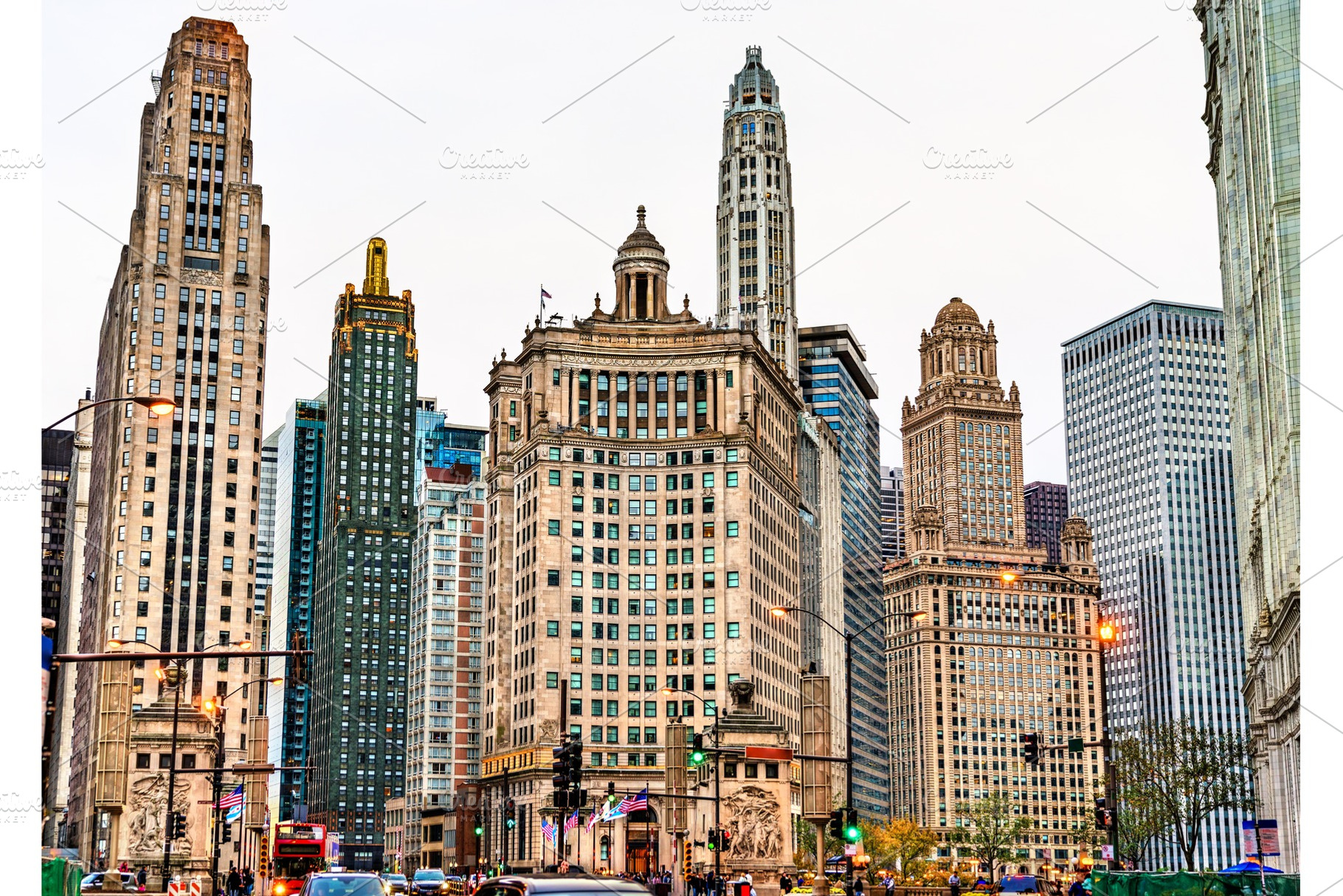Historic buildings in downtown stock photo containing chicago and, an Architecture Photo by Leonid Andronov