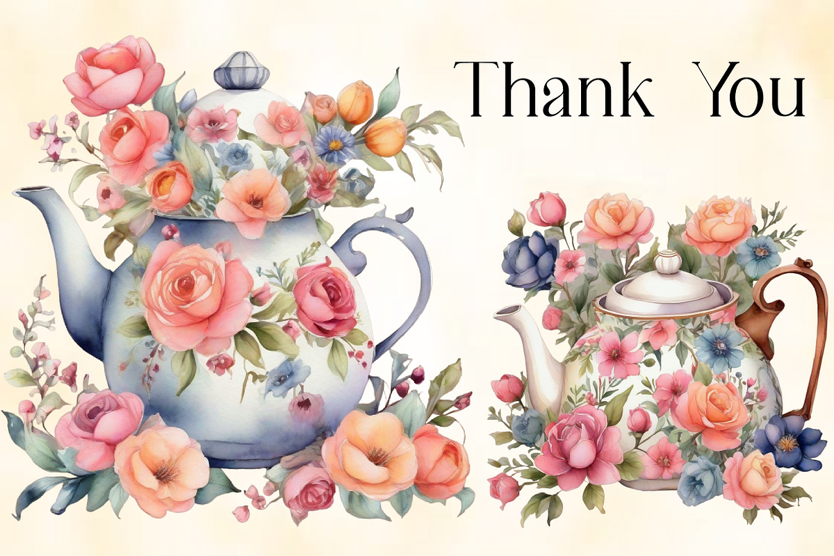 Watercolor Flowers Teapot Clipart, an Illustration by CraftArtStudio (Photo 7 of 7)
