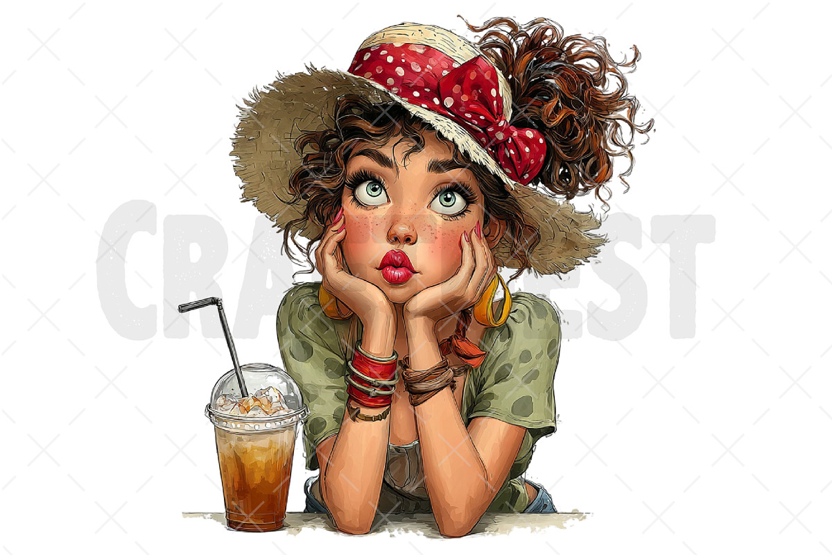 Whimsical Summer Coffee Girl Clipart, an Illustration by Craft Nest (Photo 10 of 12)