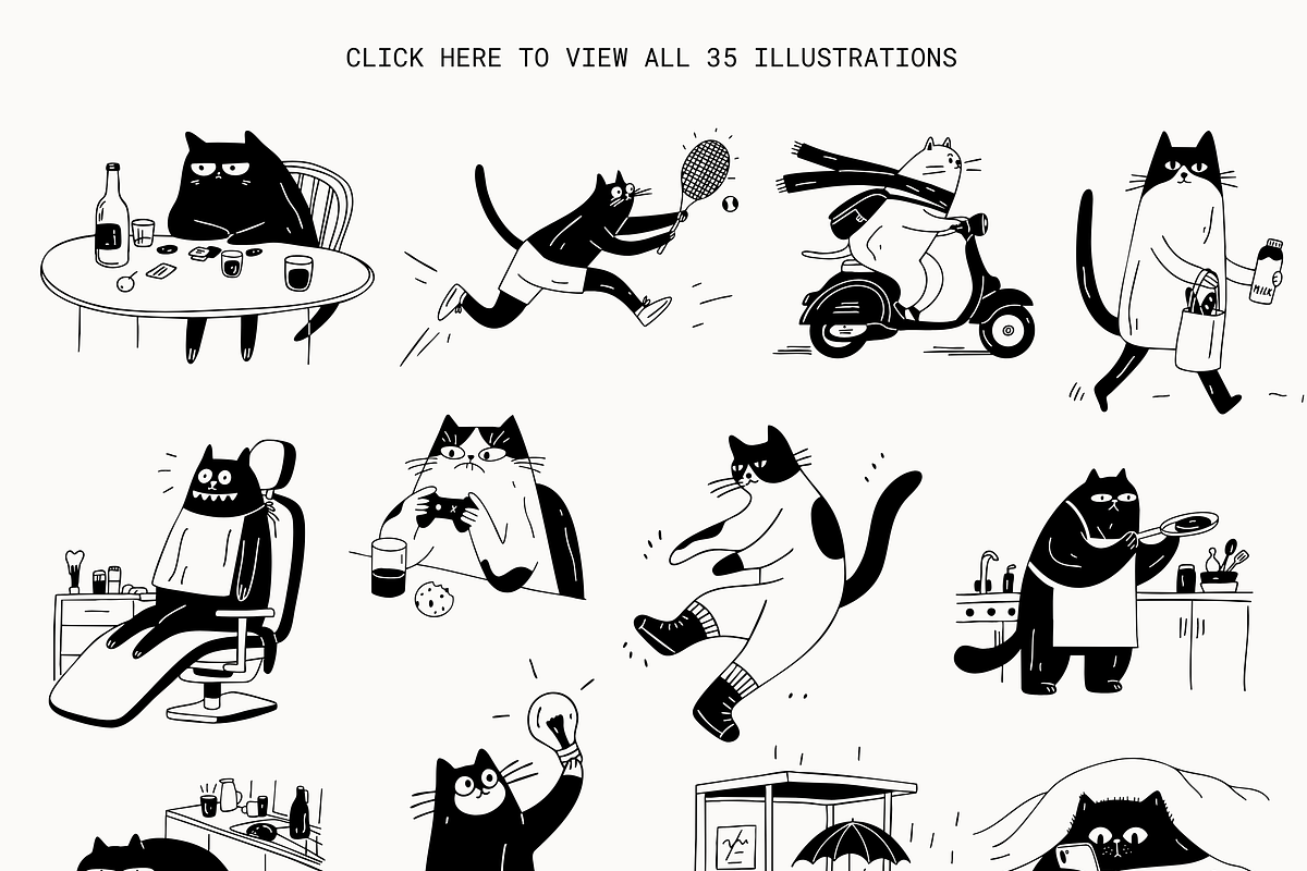 Just Cats: Daily Life Pack, an Animal Illustration by Veyla (Photo 3 of 10)