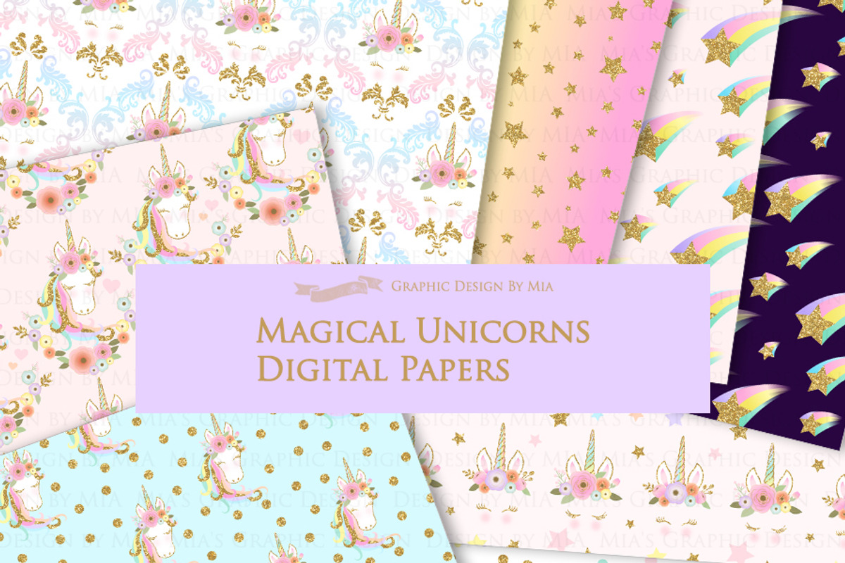 Unicorn Faces Gold Clipart, Pattern, an Illustration by Mia's Graphic Design (Photo 10 of 11)