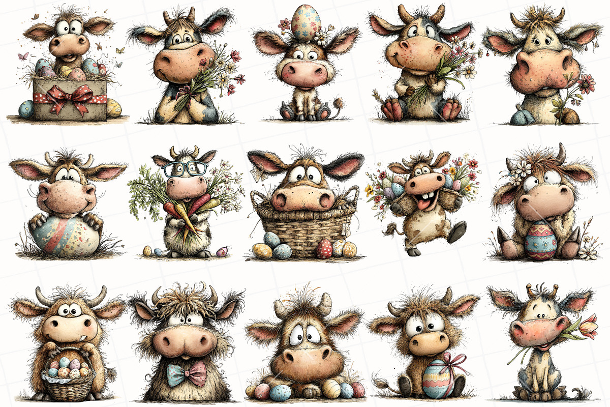 Whimsical Easter Cow Clipart, an Illustration by OK Design (Photo 3 of 6)