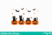 Black Cat And Pumpkin Design png, an Illustration by Watercolor design (Thumbnail 1 of 3)