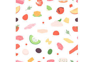 Cut food ingredients seamless, a Food Illustration by LadadikArt