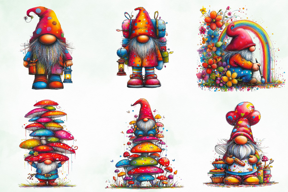 Whimsical Colorful Gnome Clipart, an Illustration by Creative Art (Photo 2 of 11)