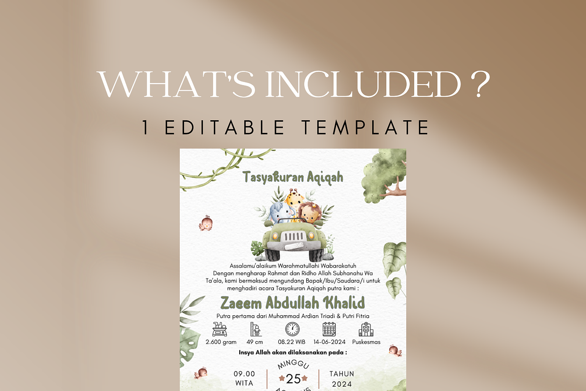 Safari Jungle Aqiqah Canva Template, an Invitation Template by Blooming Daisy (Photo 2 of 4)
