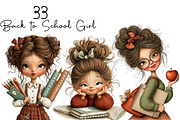 Back To School Girl Clipart, a Seasonal Illustration by DreamArtGraphic (Thumbnail 1 of 5)