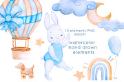 Nursery boy clipart, baby bunny, a Decorative Illustration by EshaStudio (Thumbnail 1 of 3)