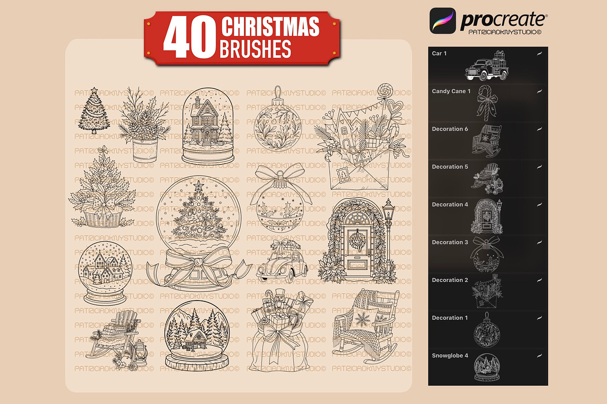 Christmas brushes for Procreate, a Brush Add-On by PDknyStudio (Photo 3 of 5)