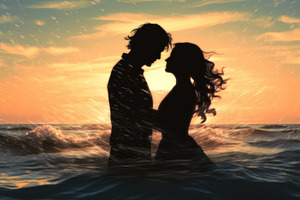 Silhouette of a young couple kissing, a Photo by Iftikhar Alam